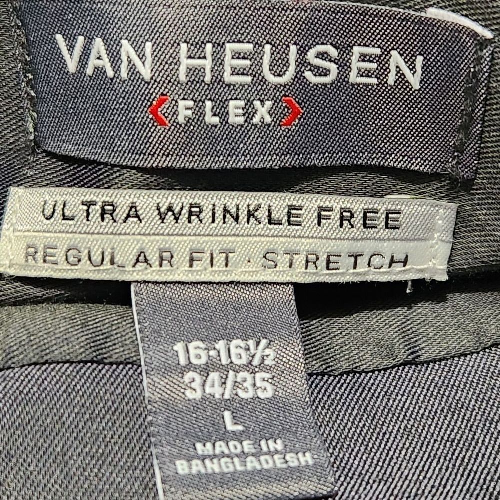 Van Heusen Dress Shirt Large 34-35 Long Sleeve Gray Regular Fit Stretch - Picture 6 of 11